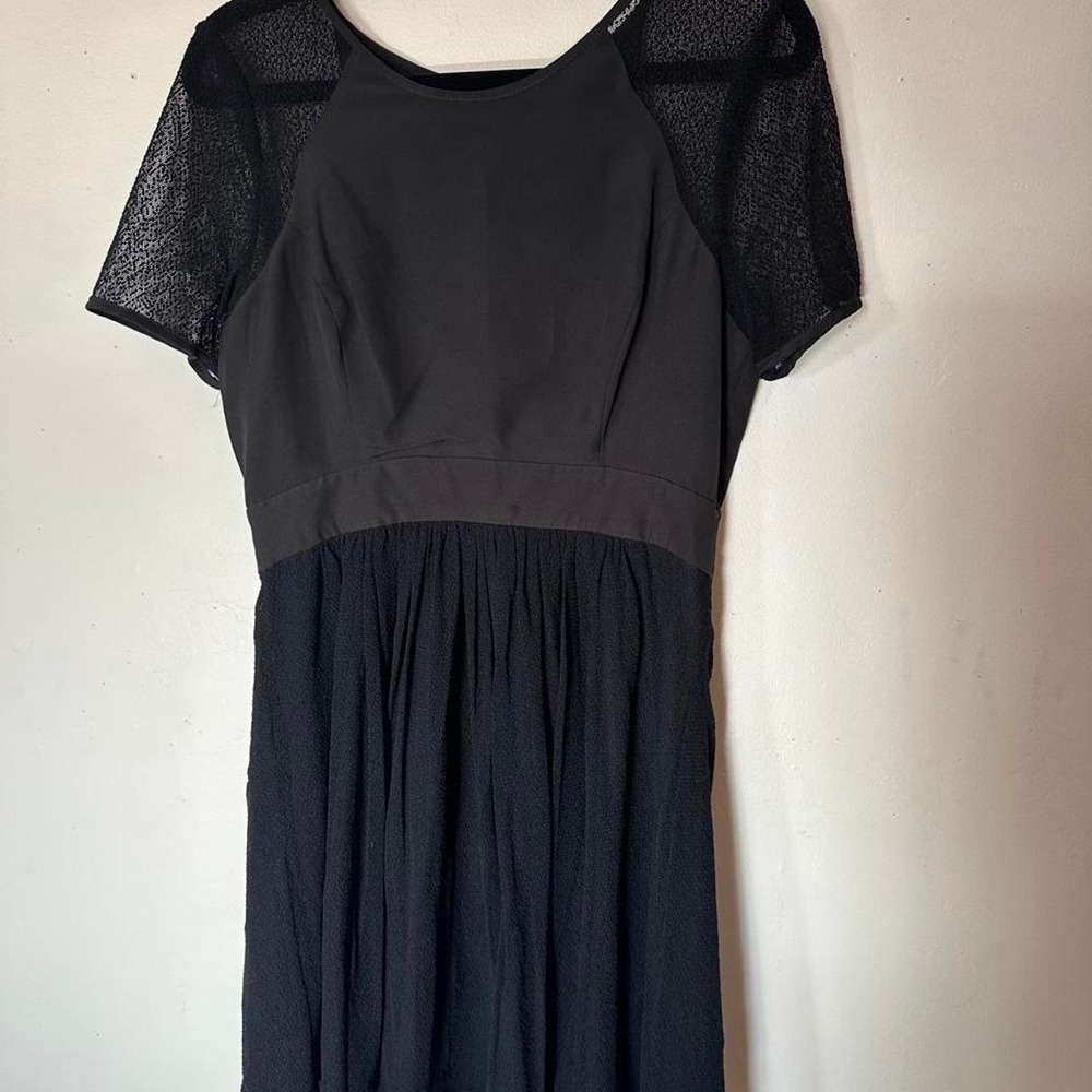 BCBG Generation black mesh‎ mini dress with sheer sleeves and hem, size 8